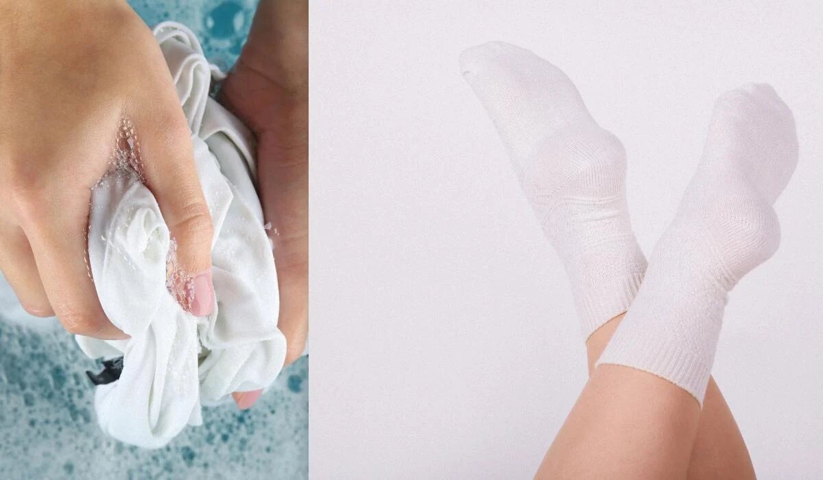 Graue Socken werden wieder strahlend weiß. Dazu müssen Sie lediglich drei Zutaten mischen